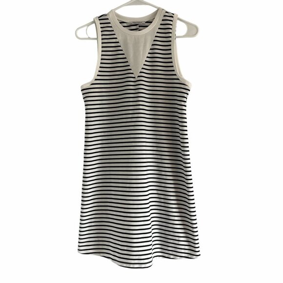 Zara Black and White Stripe Crew Neck Sleeveless Mini Shift Dress Preppy Size S - Picture 1 of 8